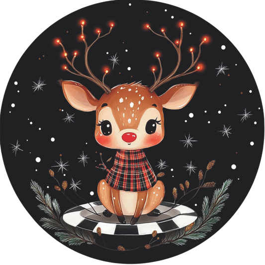 Reindeer with red lights on antlers Round Sign