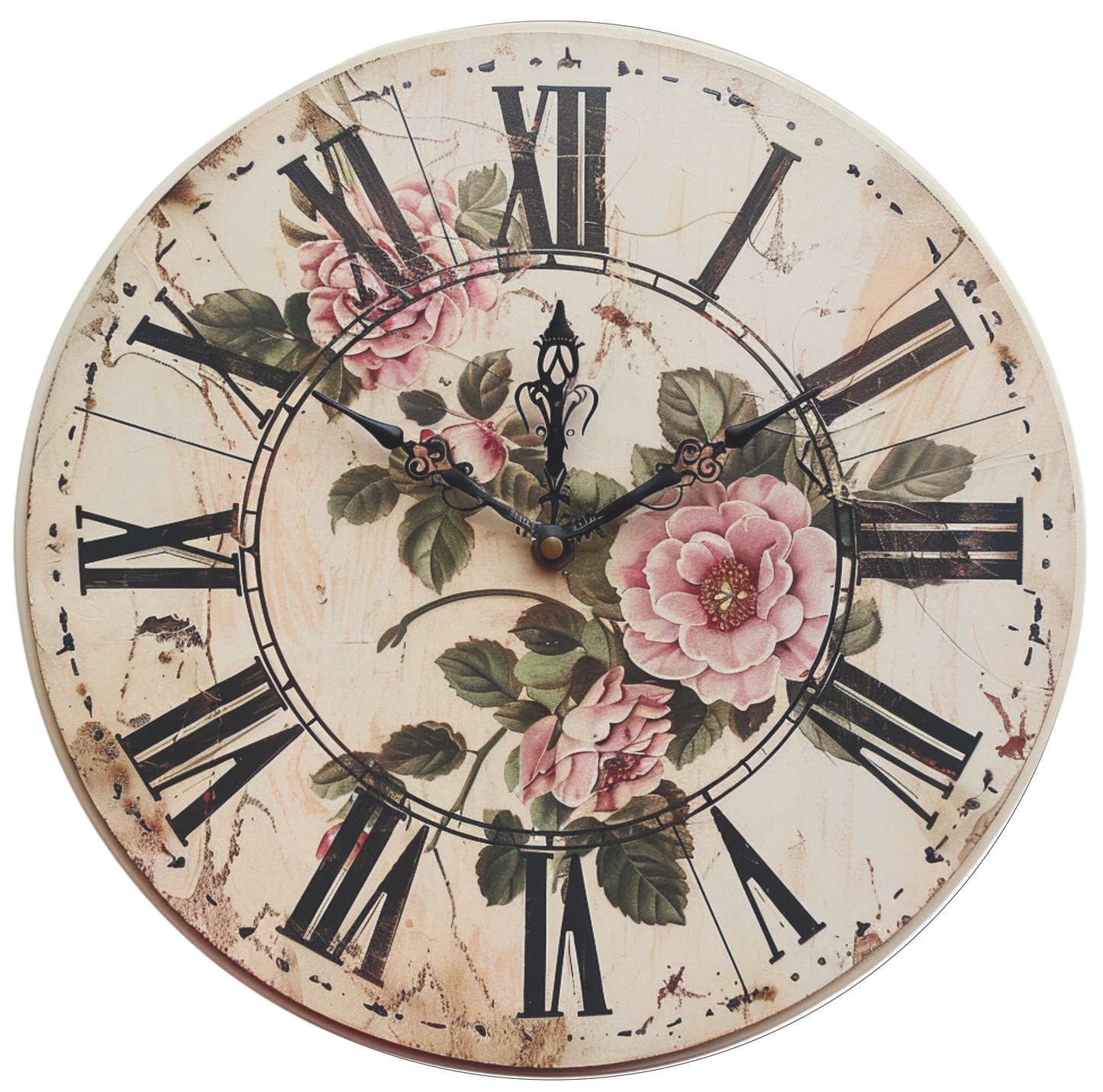 Vintage Romantic Clock with Pink Florals Round Sign