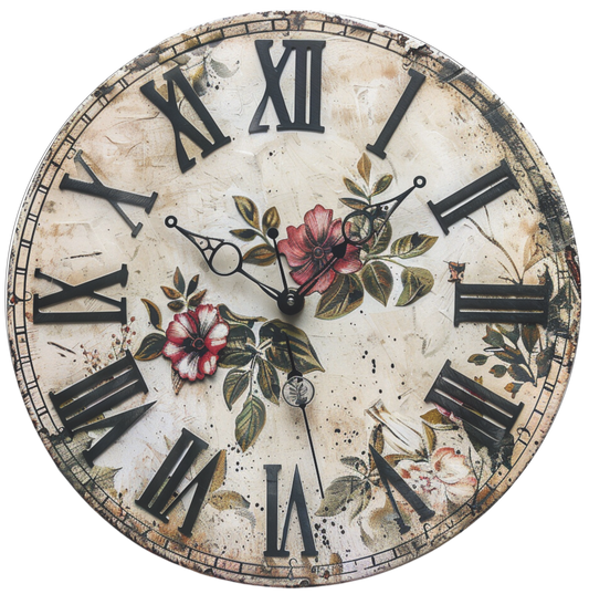 Vintage Romantic Clock with Plum Florals Round Sign