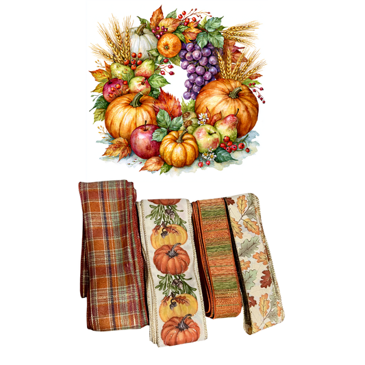 Pumpkins wreath Fall Sign and Ribbon Set