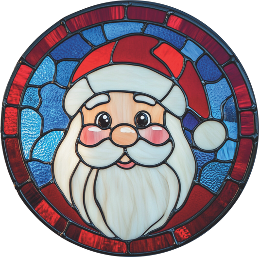 Santa Rosy Cheeks Faux Stained Glass Round Sign