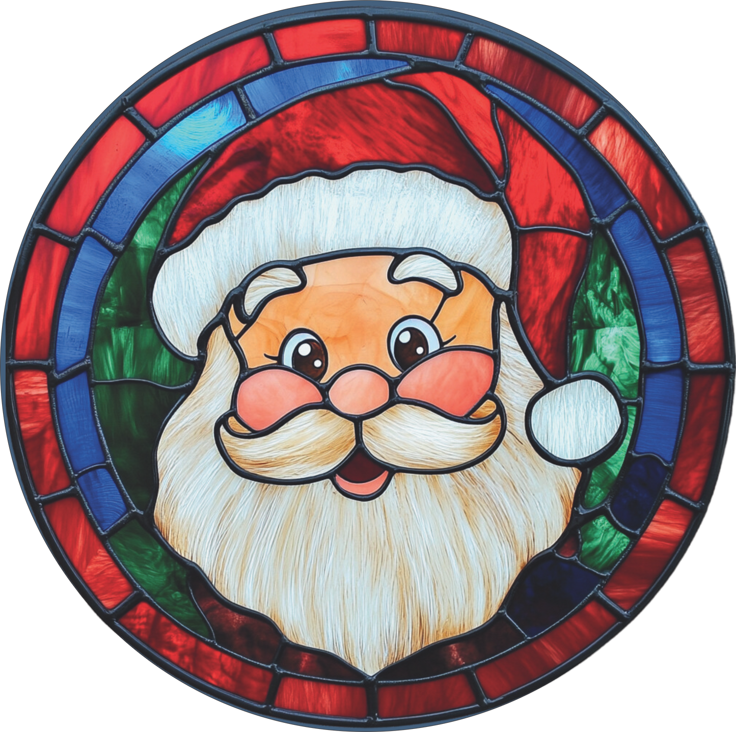 Santa smiling Faux Stained Glass Round Sign