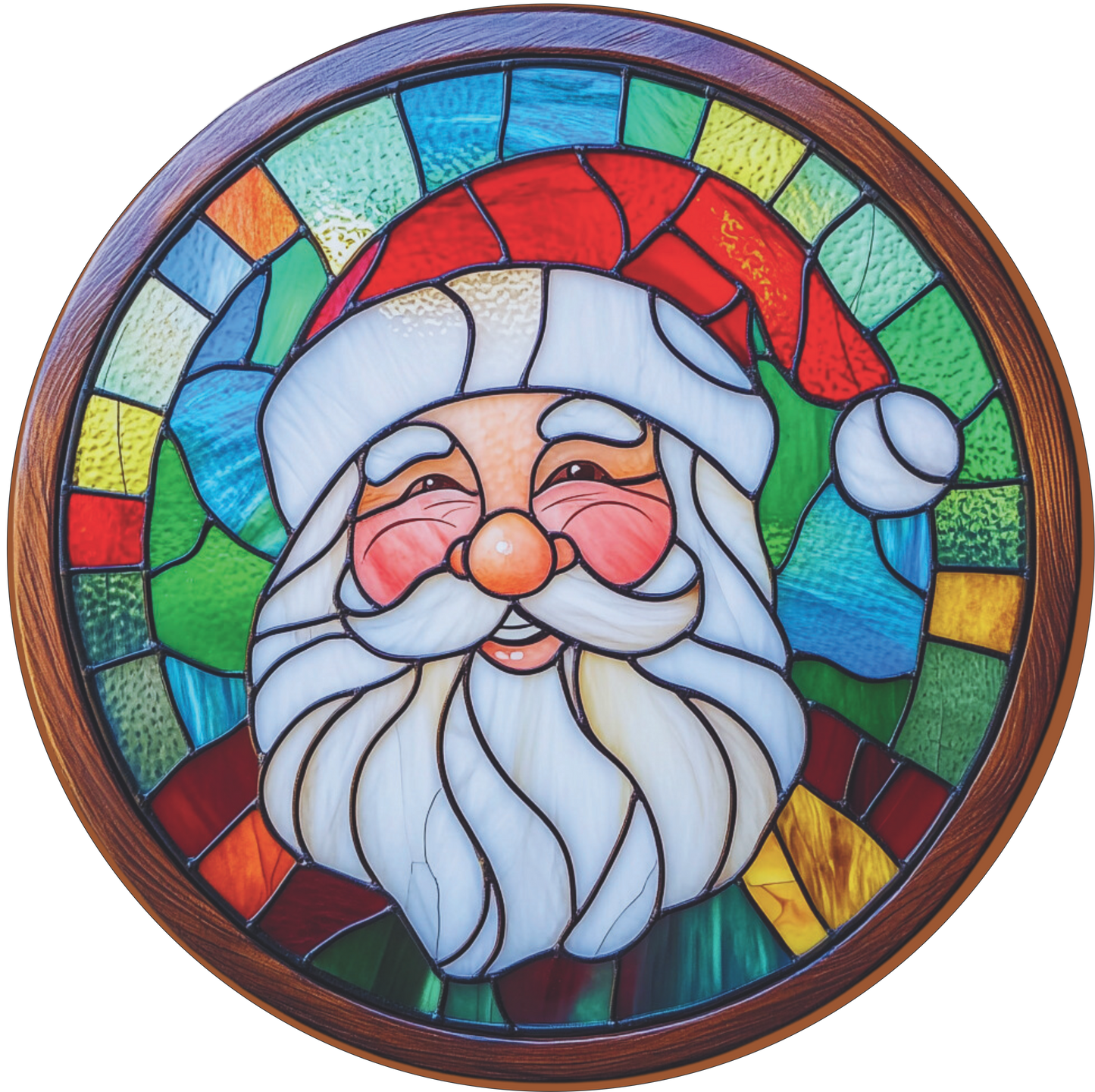 Santa Colorful background Faux Stained Glass Round Sign