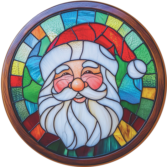 Santa Colorful background Faux Stained Glass Round Sign