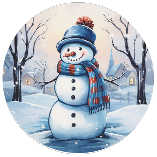 Snowman in Blue Sign Round