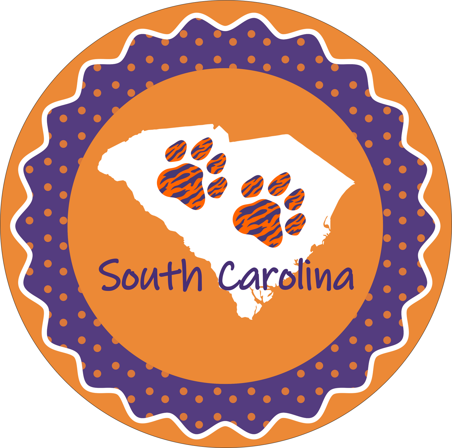 South Carolina Orange and purple tiger paw round sign