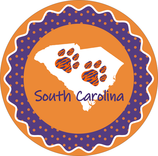 South Carolina Orange and purple tiger paw round sign