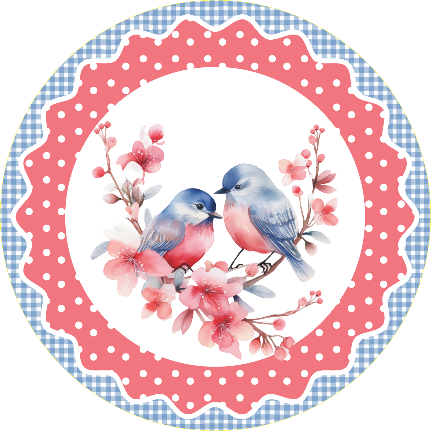 Spring Birds on Cherry Blossoms Round