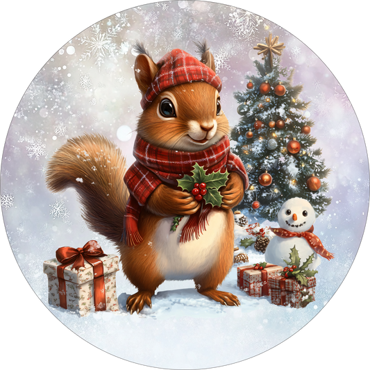 Squirrel ready for Christmas Round Sign