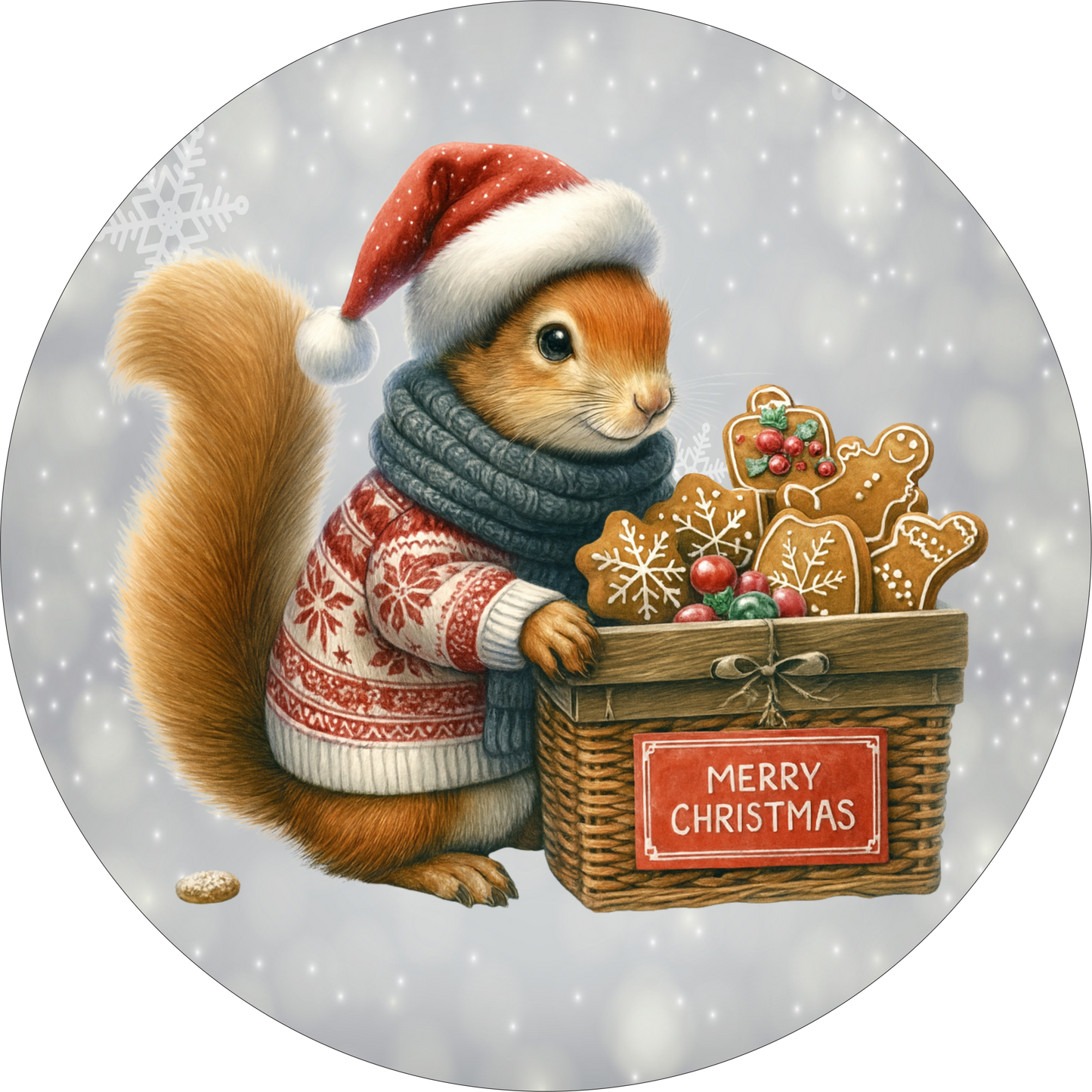 Merry Christmas Squirrel with Cookies Round Sign