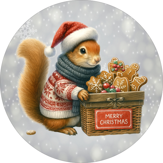 Merry Christmas Squirrel with Cookies Round Sign
