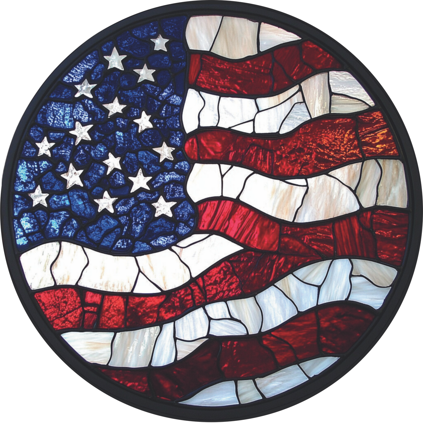 Stained Glass Appearance Patriotic Flag Sign Round