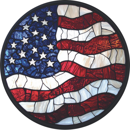 Stained Glass Appearance Patriotic Flag Sign Round