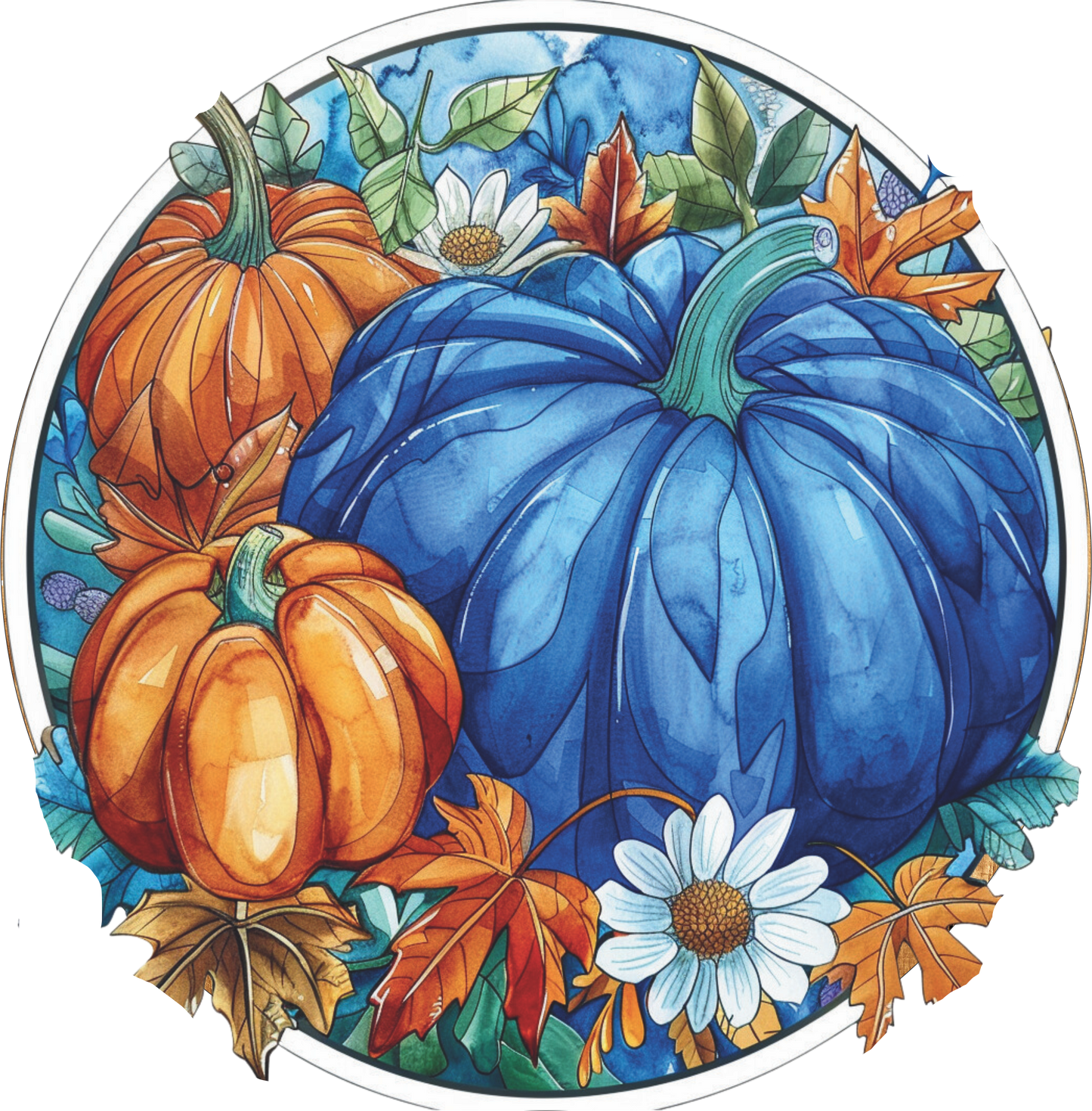 Ultra Realistic Pumpkins in Blue and orange Sign Round