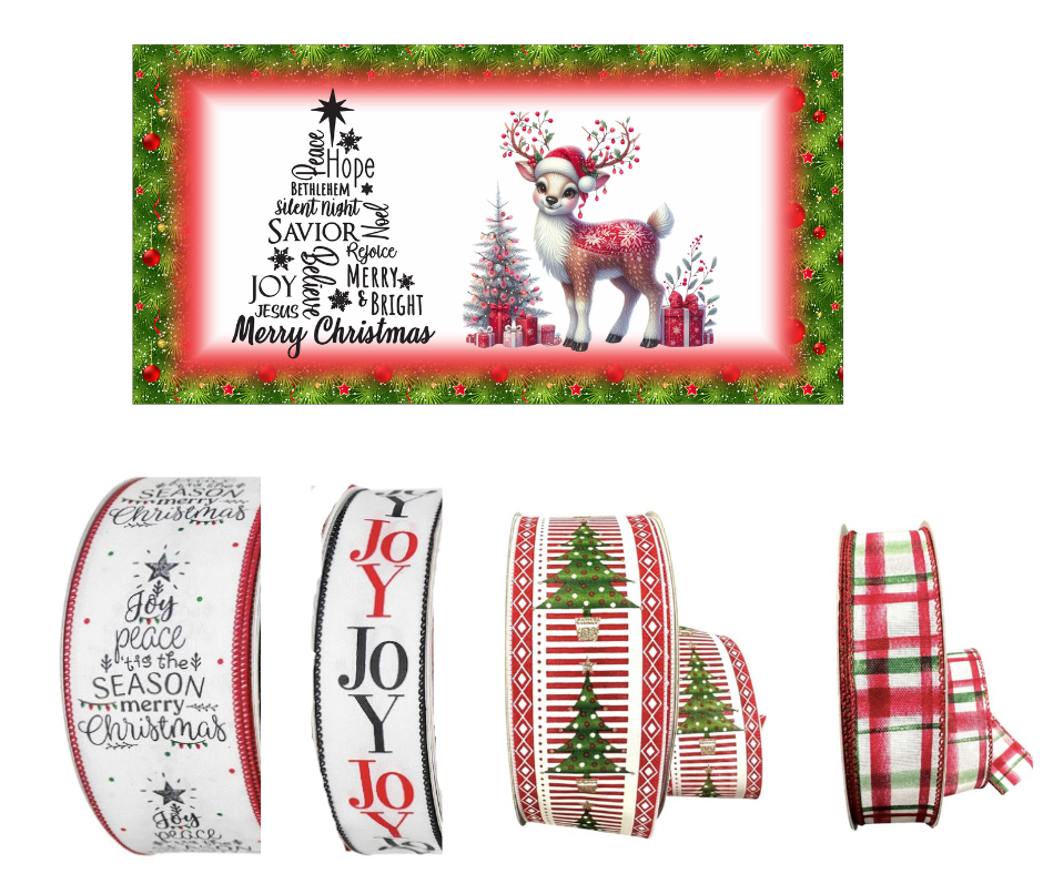 Word Christmas Tree with deer Sign and Ribbon Set