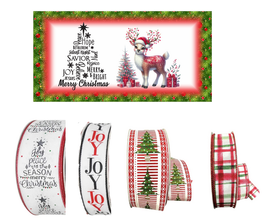 Word Christmas Tree with deer Sign and Ribbon Set