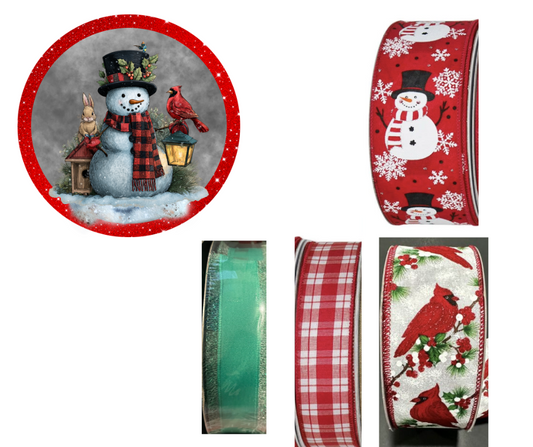 Snowman with Cardinal Sign and Ribbon Set