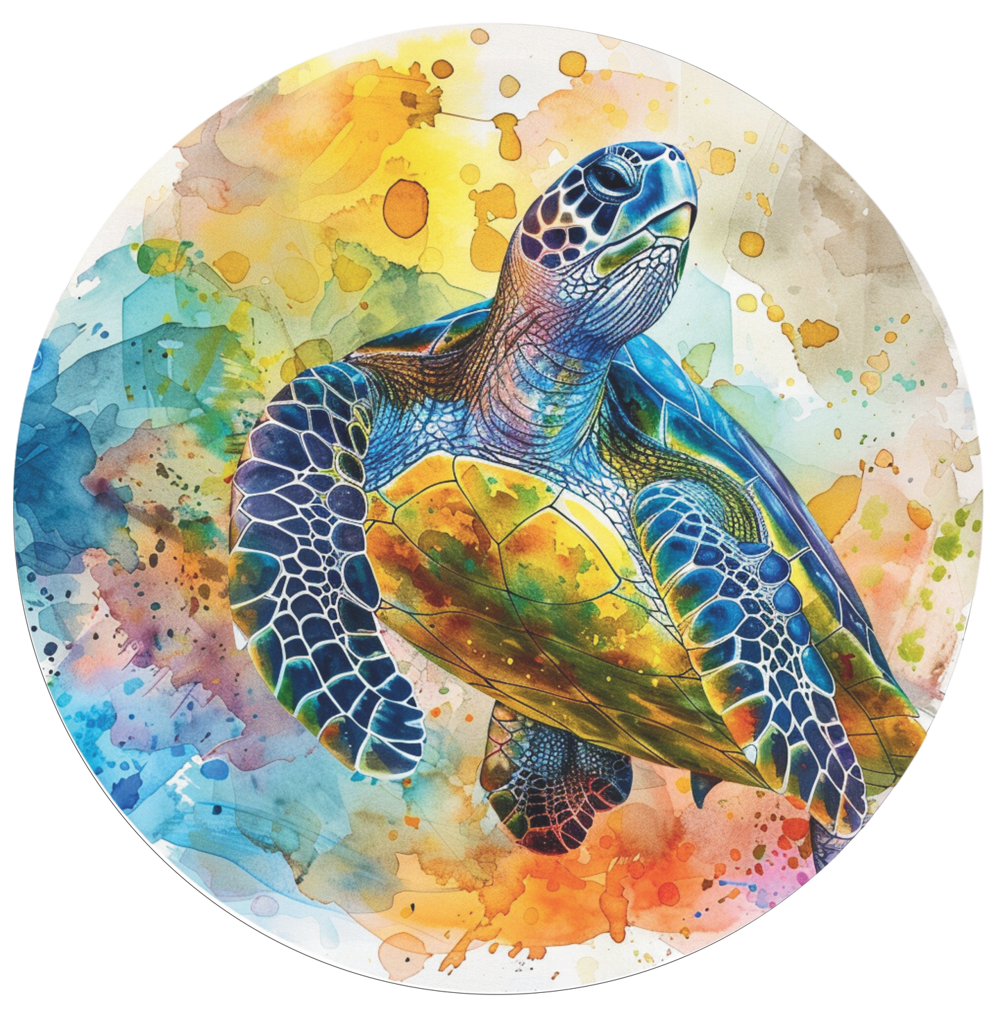 Watercolor Swimming Sea Turtle Round Sign