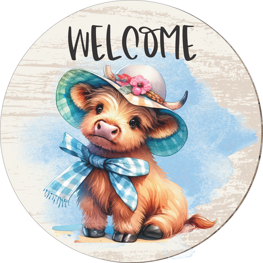 Welcome Baby Cow in pastels Round