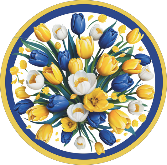 Royal Blue, Yellow  and White Tulips round