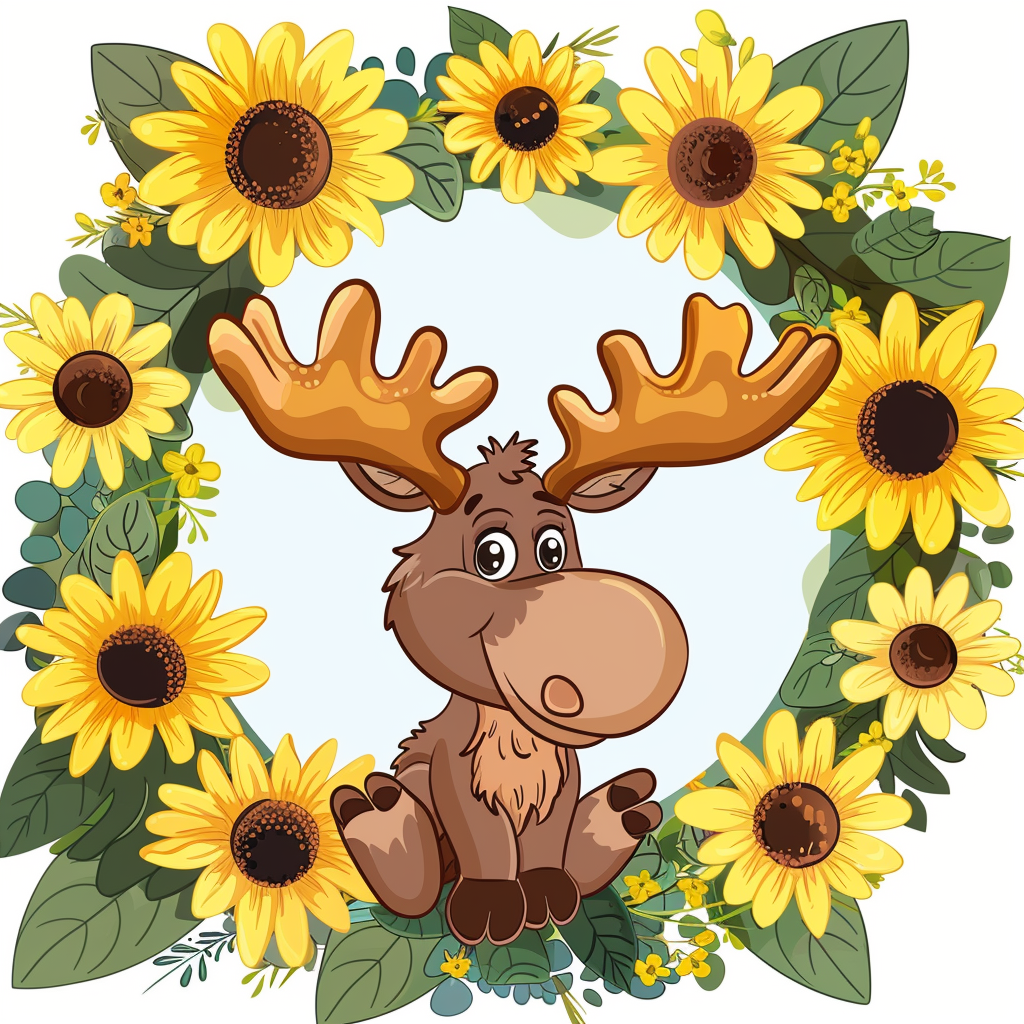 Moose in a sunflower wreath Round