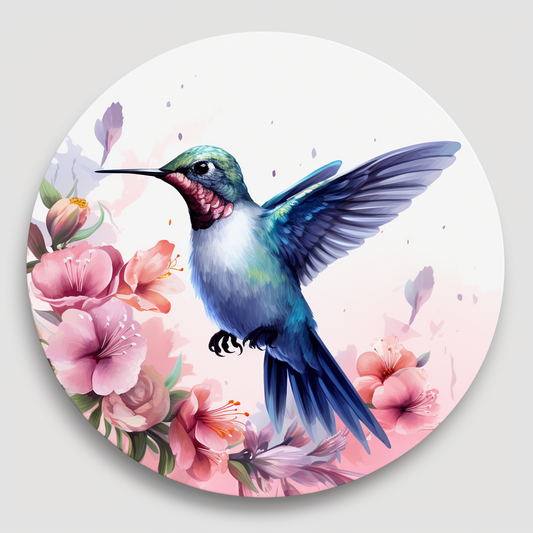 Soft blue and pink Hummingbird with pink florals Round