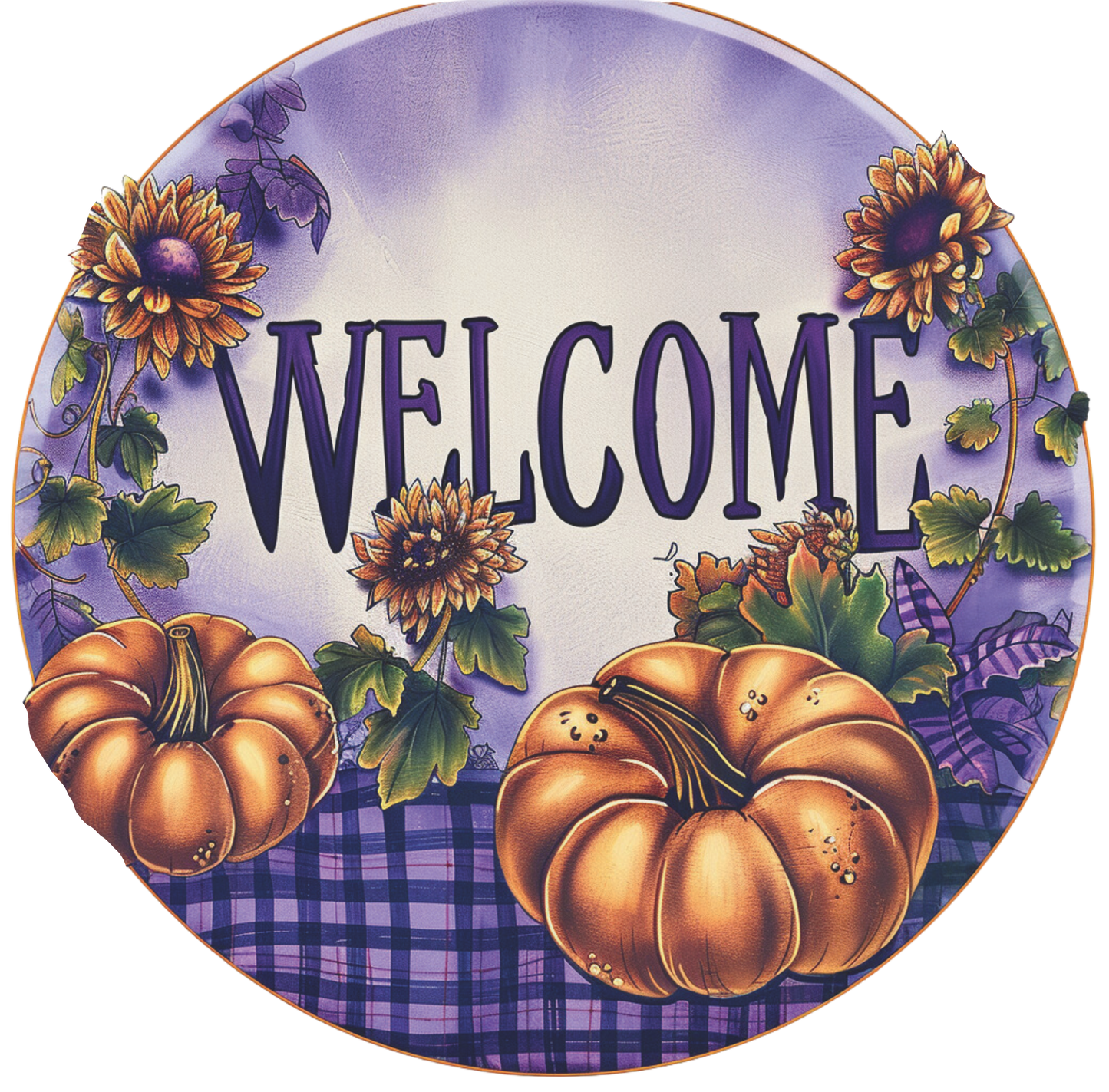 Welcome purple and orange with sunflowers Sign Round