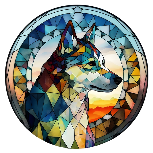 Blue Husky Stained Glass Look Wreath Sign Round