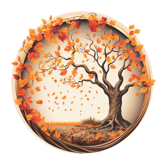 Fall Tree with falling Leaves Round Sign