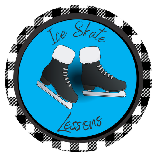 Black and White Plaid Ice Skate wreath Sign Round