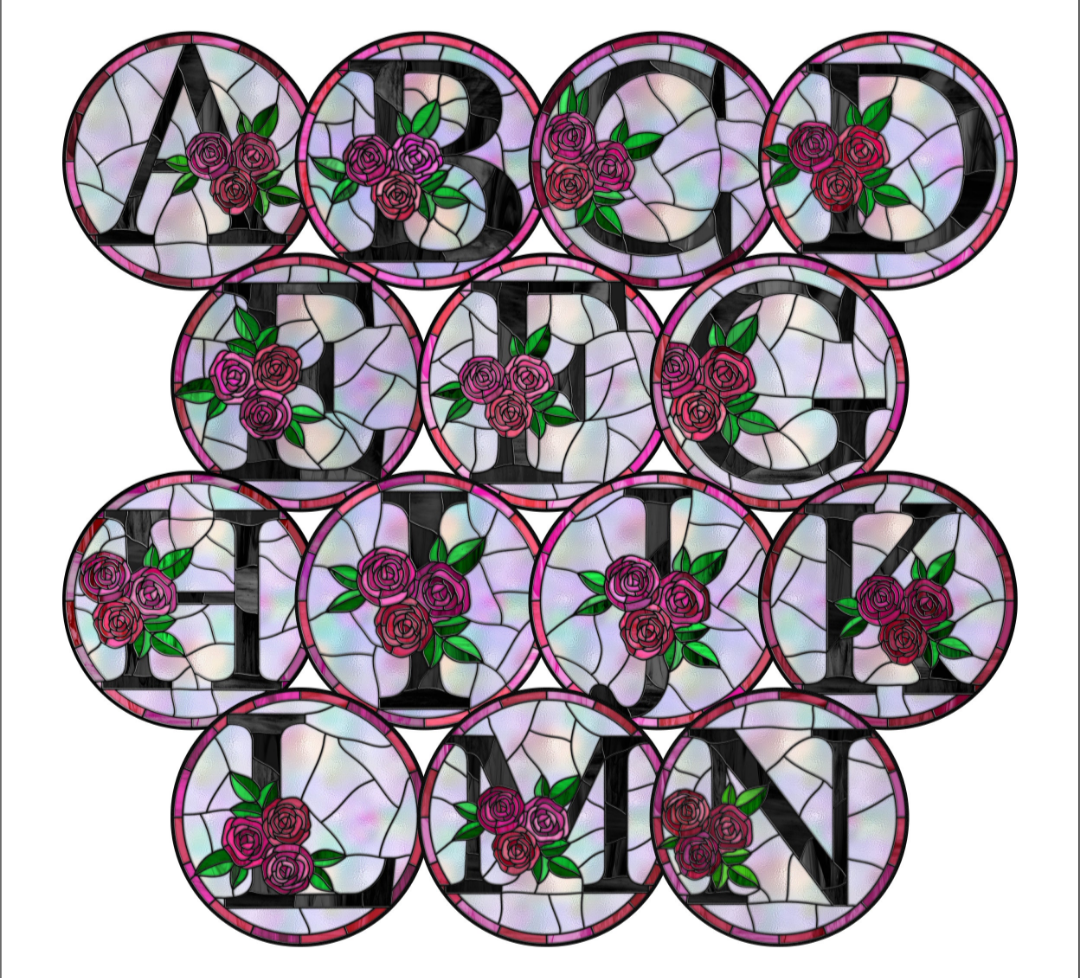 Stained glass look a-z  wreath Sign Round