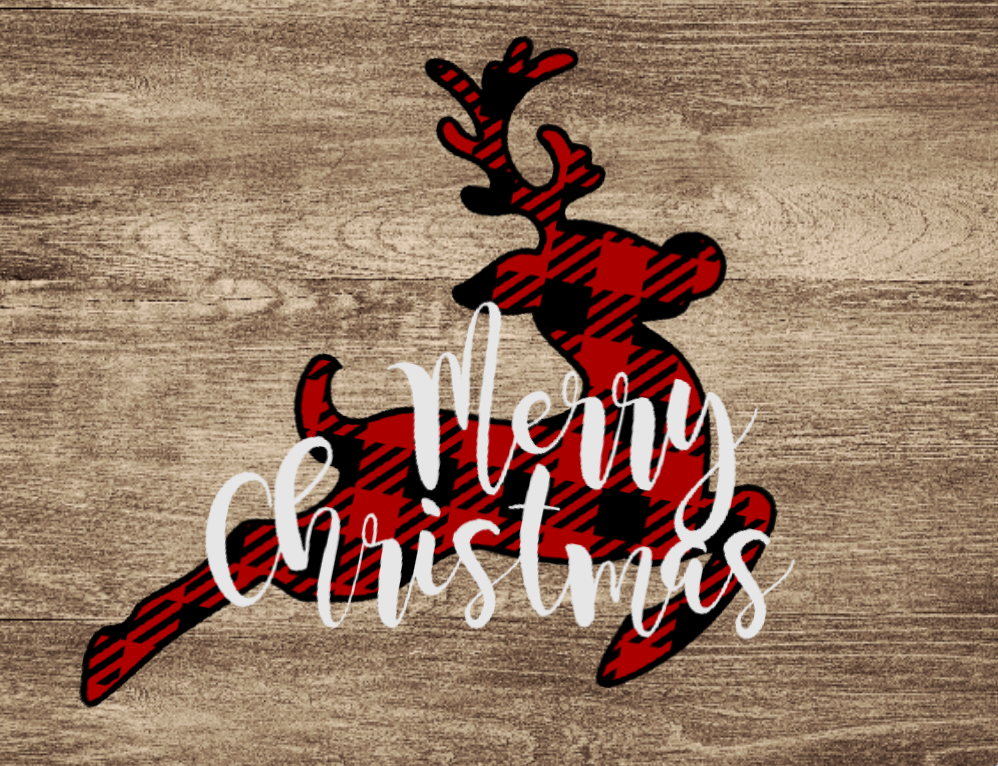 Merry Christmas Reindeer Sign- Jumping Plaid Reindeer