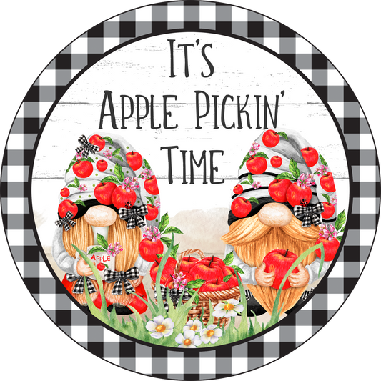 Apple Gnome Apple Pickin Time Round Sign