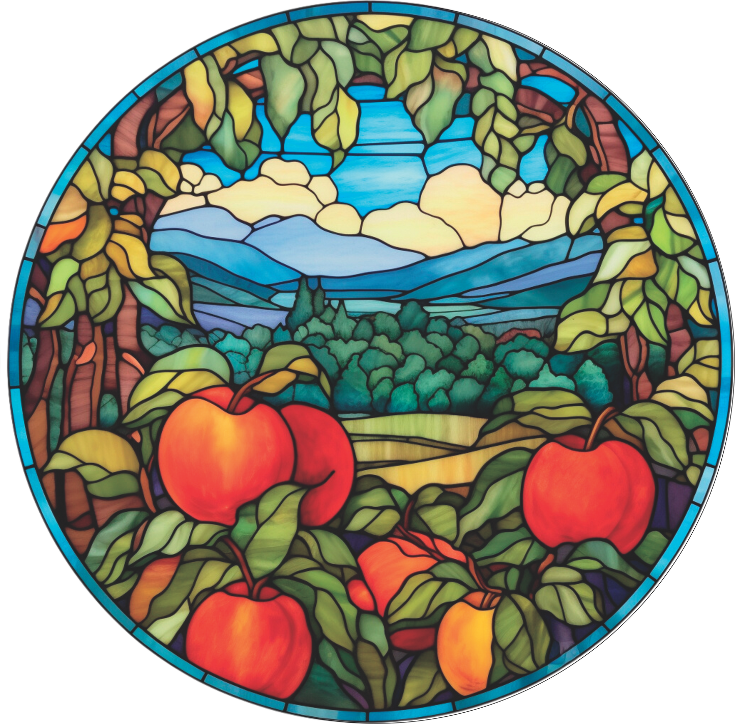 Apple blue skies Faux Stained Glass Wreath Sign Round