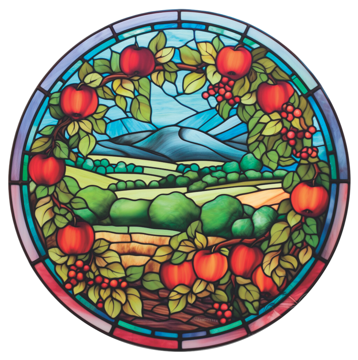 Apple orchard Faux Stained Glass Wreath Sign Round