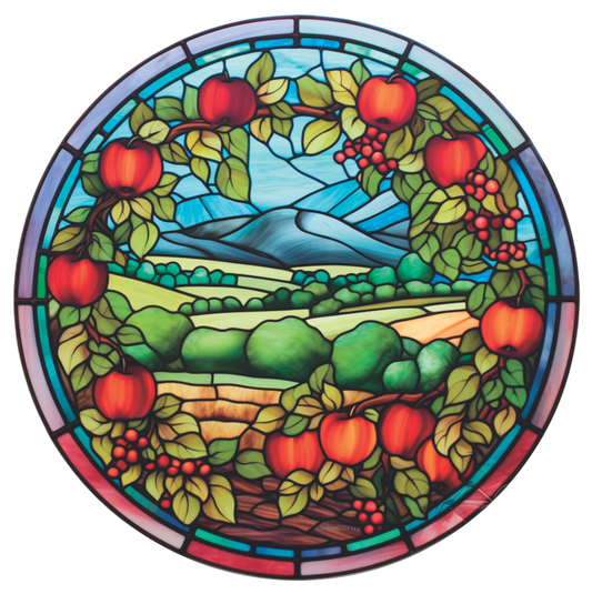 Apple orchard Faux Stained Glass Wreath Sign Round
