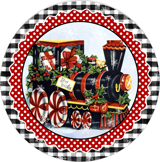 Best Wishes Christmas  train wreath Sign Round