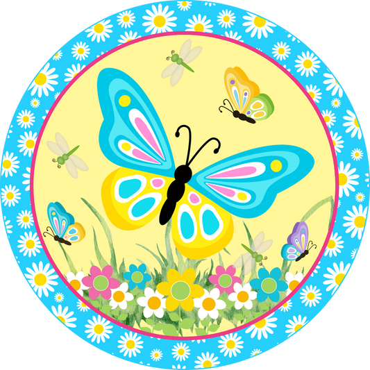 Blue Yellow Butterfly Round