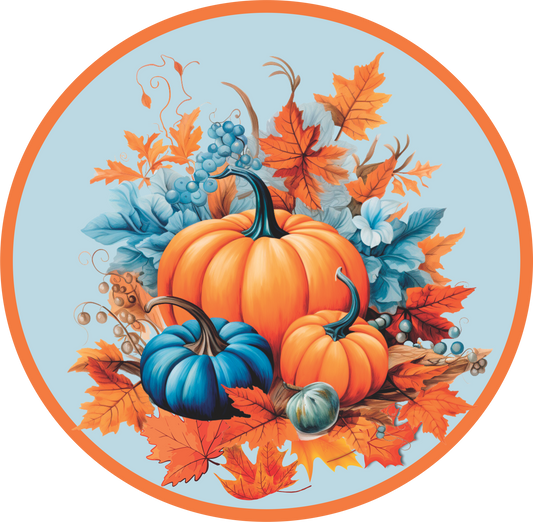 Blue and Orange Pumpkin and leaves Sign