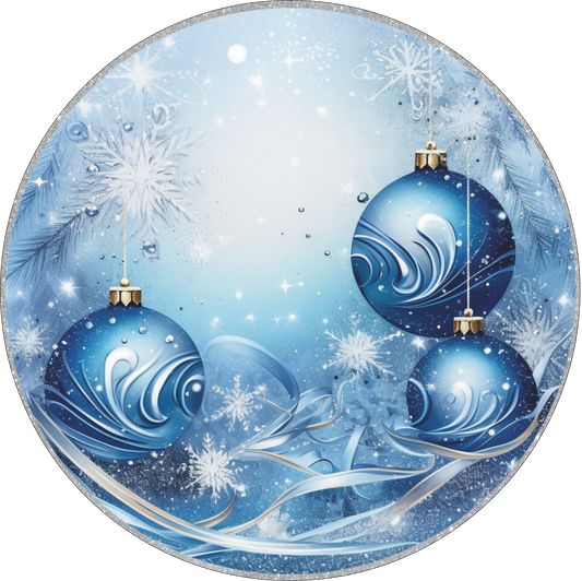 Blue and Silver Ornaments with Snowflakes Round
