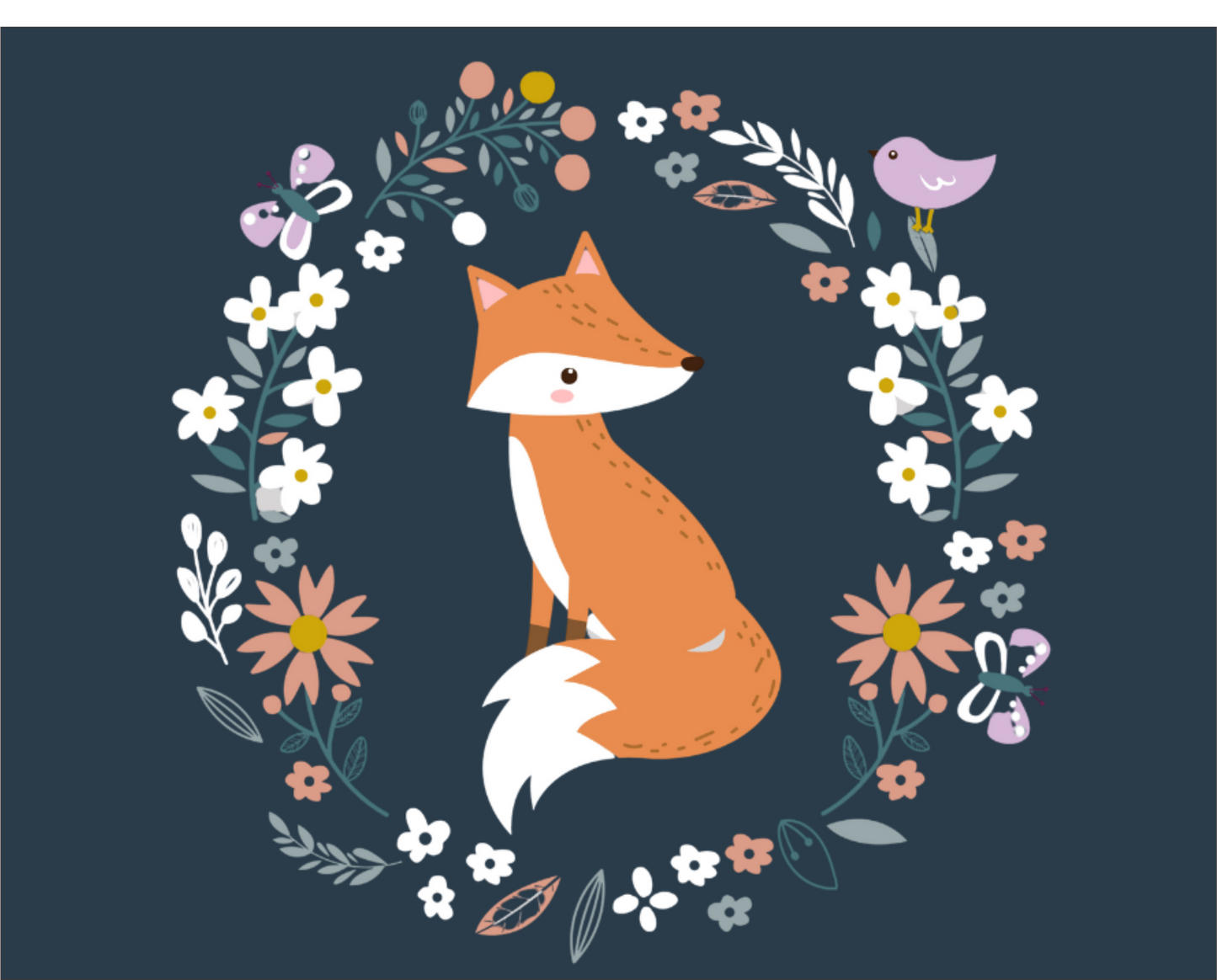 Fox with flower circle 7x9