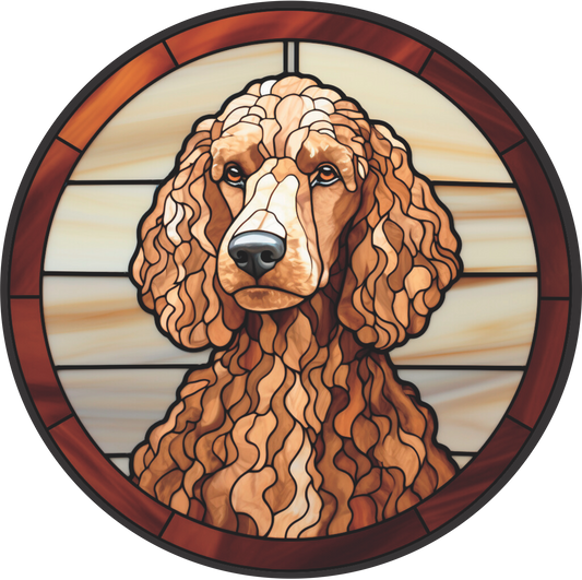 Brown Standard Poodle Faux Stained Glass Wreath Sign Round