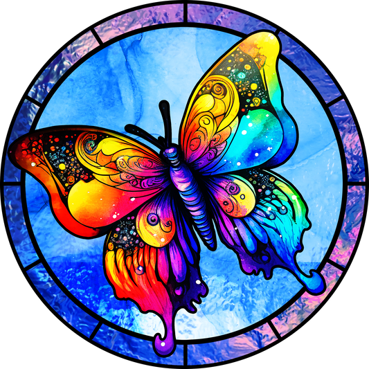 Butterfly Garden Large Stained Glass Round