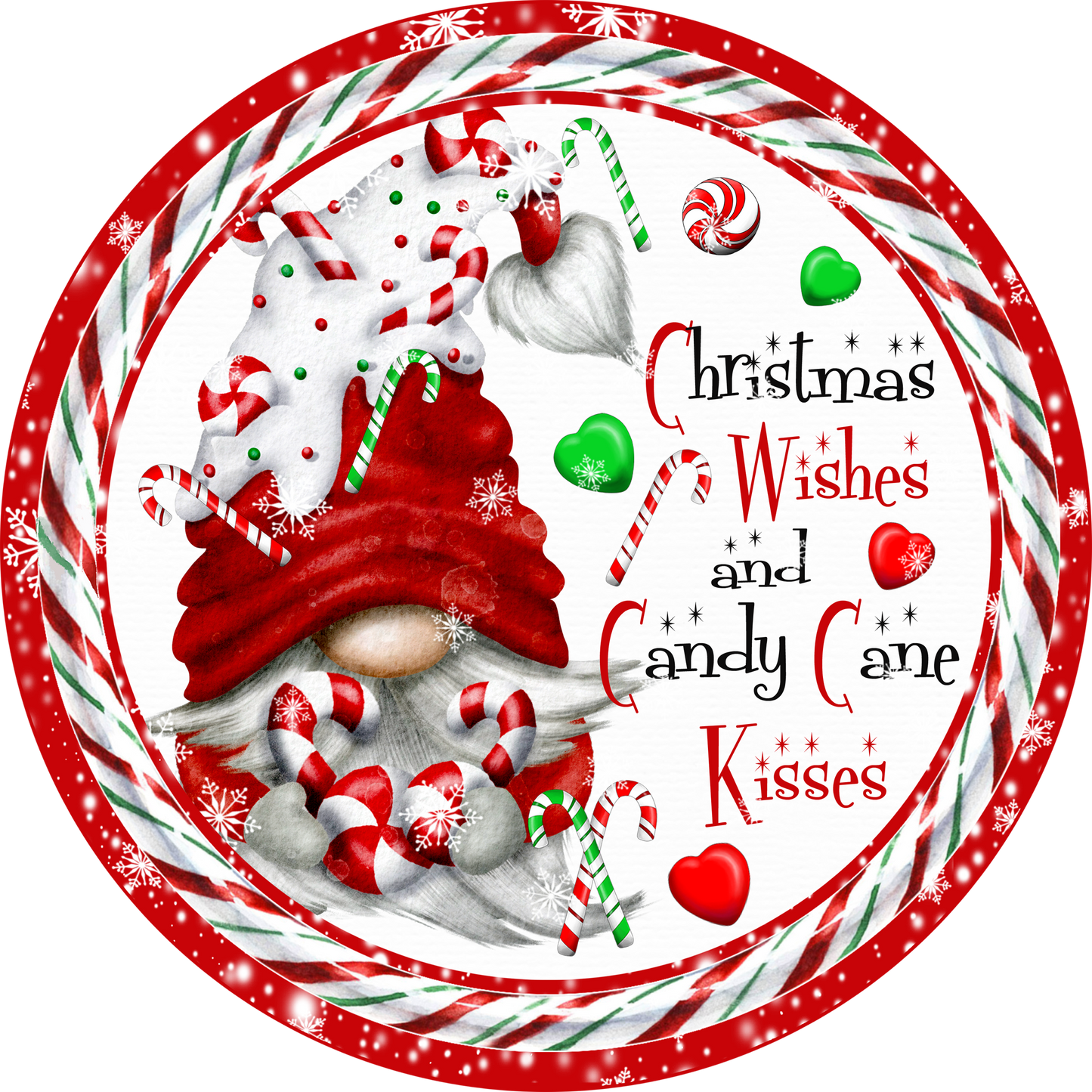 Christmas Wishes and Candy Cane kisses wreath Sign Round