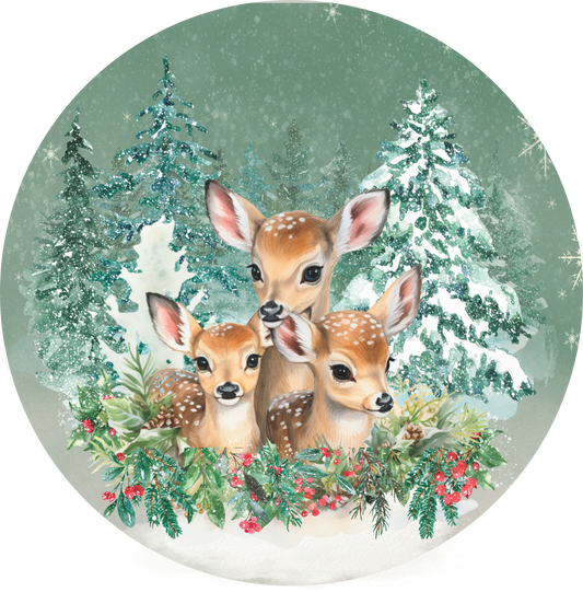 Deer in Snow Christmas Round Sign