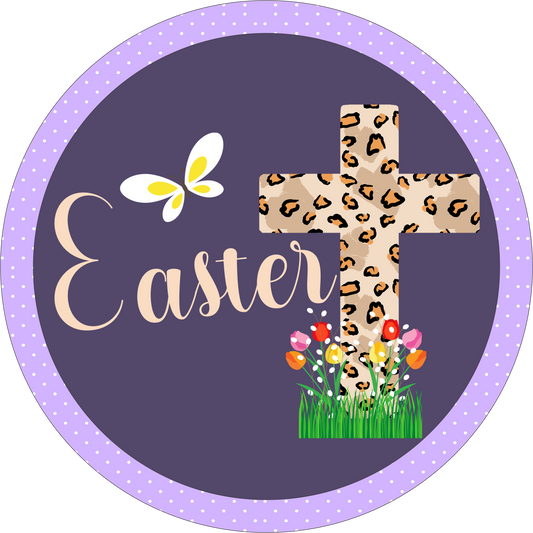 Easter Cross Leopard Round