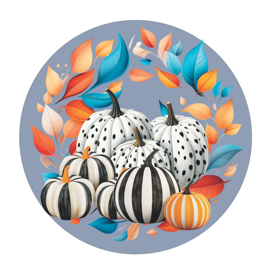 Black and White Pumpkins with Turquoise and Orange Round