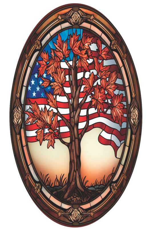Fall Tree Patriotic Oval Sign