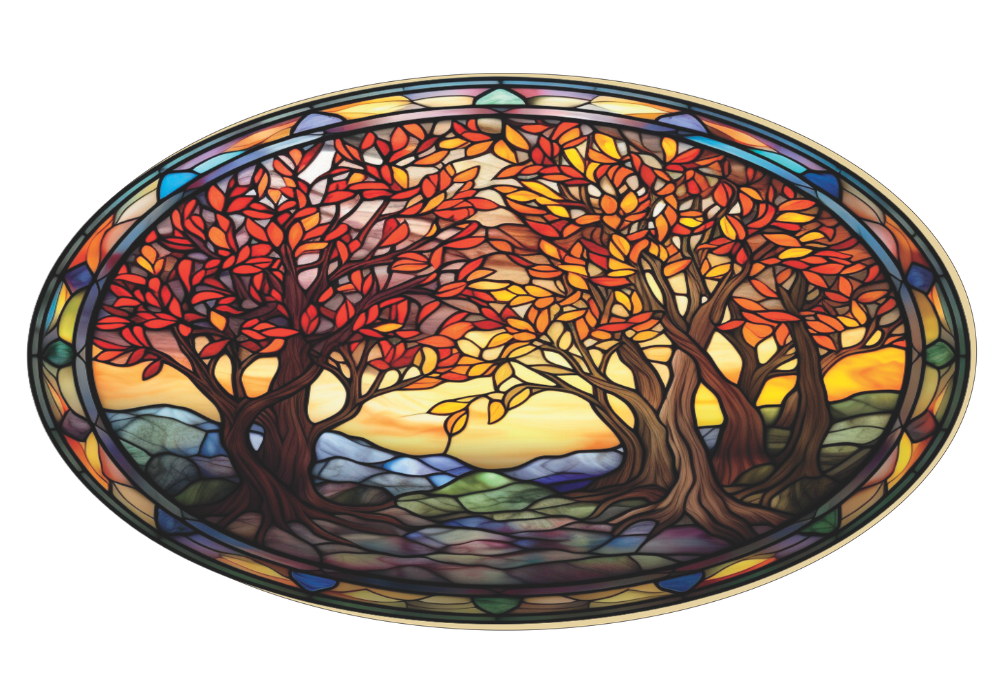 Fall Trees at Sunset Stained Glass Sign