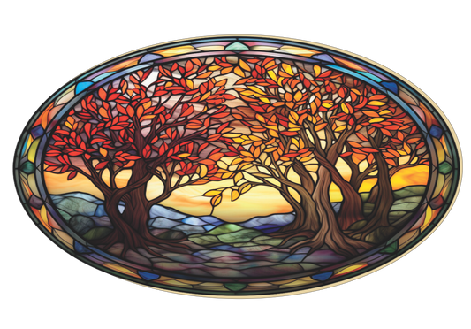Fall Trees at Sunset Stained Glass Sign